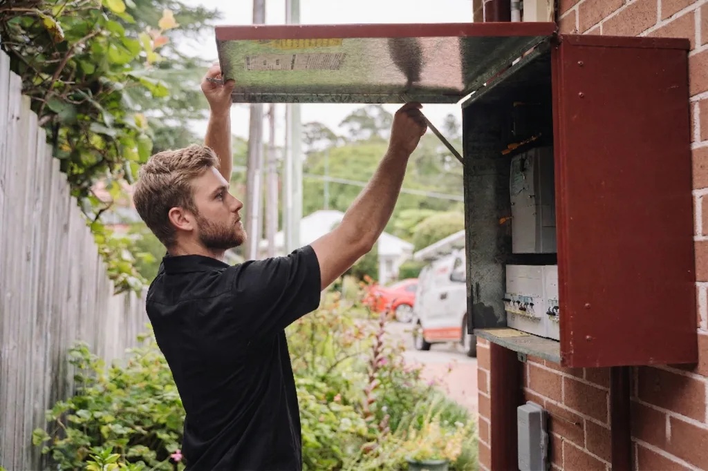 Electrician installing downlights in a Annangrove home